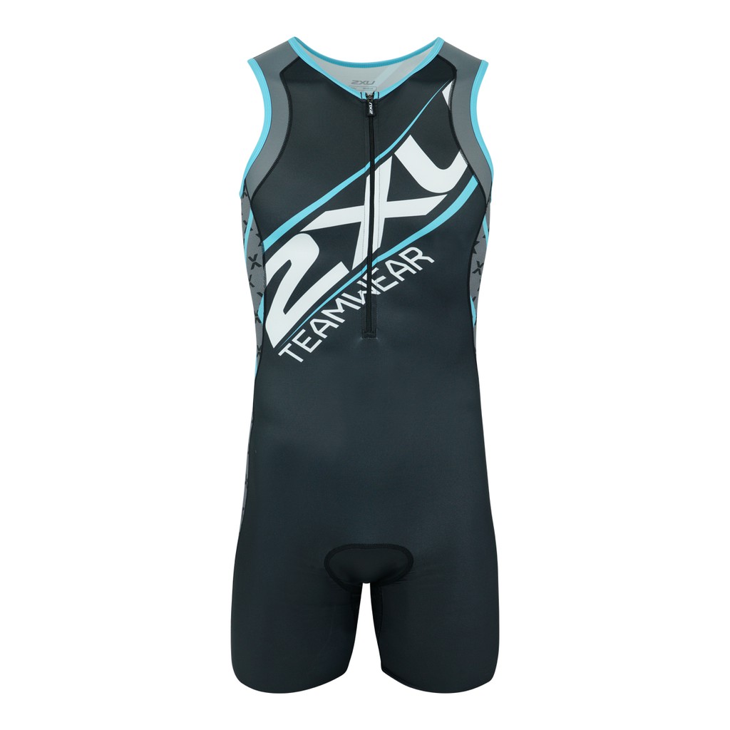 2XU Men's Long Distance Tri Suit Black/Baby Blue ชุดไตรกีฬา ทวิกีฬา