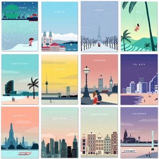 【HF】Nordic Cartoon City Landscape Diamond Painting 5D DIY Full Diamond London Paris Amsterdam Scenery Home Decoration 30x40cm