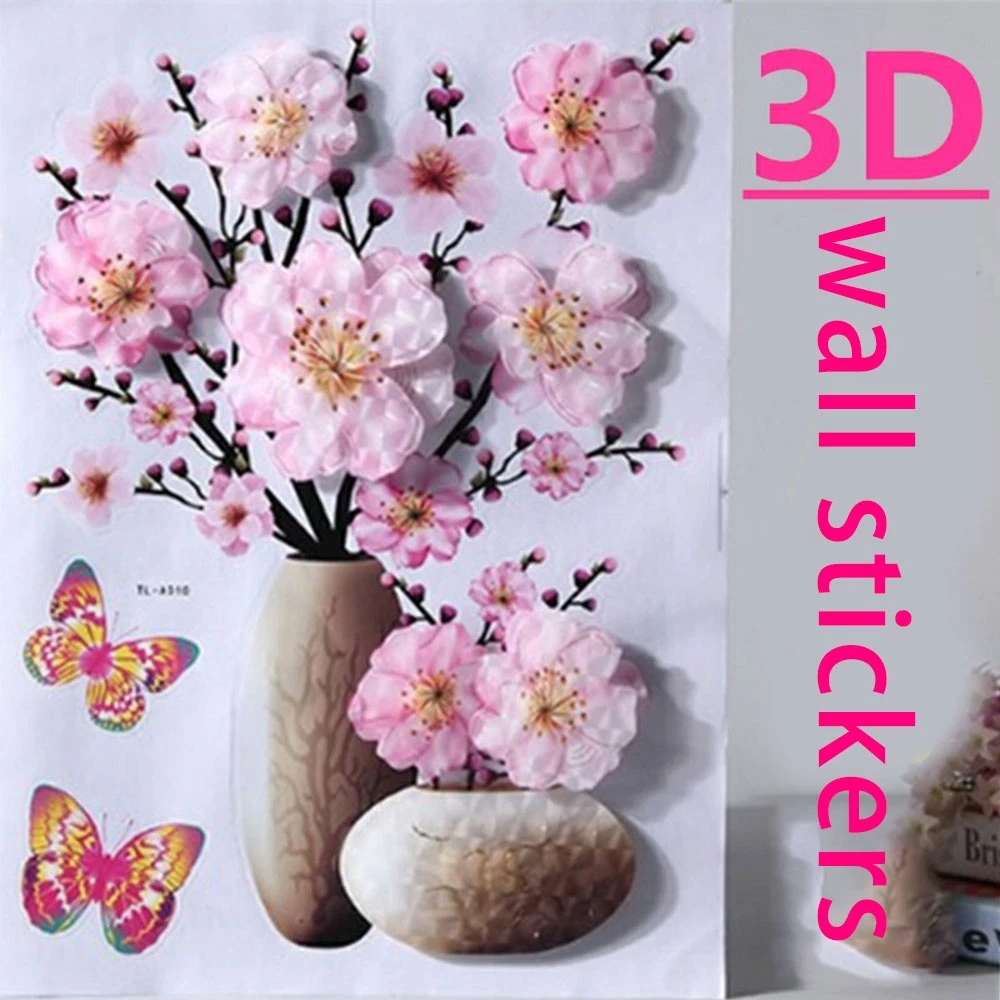 สติกเกอร์ติดผนัง แจกันจําลอง 3D สําหรับตกแต่งตู้เย็น ห้องนอน 3D [จัดส่งภายในประเทศ]