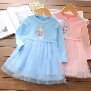 2020 New Spring and Autumn Clothing Mesh Princess Elsa Dress Frozen Korean Style Cute Fashionable Girl Dress