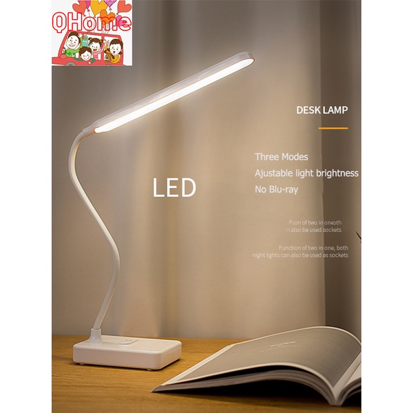 [QHome] โคมไฟตั้งโต๊ะ LED โคมไฟอ่านหนังสือสบายตา ระบบสัมผัส ปรับได้ 3 ระดับ โคมไฟ โคมไฟมีแบตในตัว