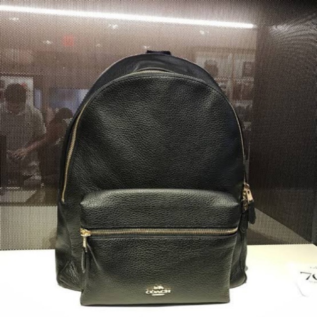 (ผ่อน0%) กระเป๋า เป้ Coach Charlie Pebble Leather Backpack F29004 หนังแท้ สีดำ เป้ใหญ่