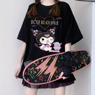 การ์ตูน Kuromi เลดี้เสื้อยืดขนาดใหญ่แฟชั่นฤดูร้อนใหม่ฮาราจูกุการ์ตูนด้านบนเสื้อยืดพิมพ์เสื้อยืดเสื้อผ้าผู้หญิง