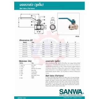 SANWA บอลวาล์ว ทองเหลือง 1''