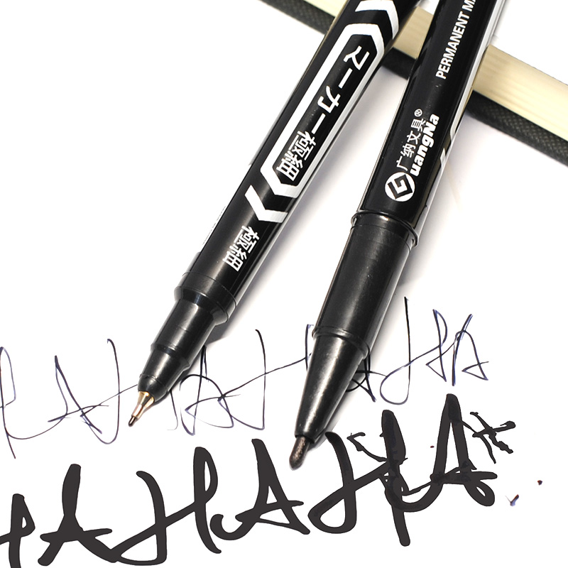 Twin Tip ปากกามาร์กเกอร์ถาวร Fine Point หมึกกันน้ํา Thin Nib Crude Nib หมึกสีดํา 0.5 มม.-2 มม. สีละเอียด ราคา ถูกที่สุด ดีลบีเคเค แกลเลอรีภาพที่ 2