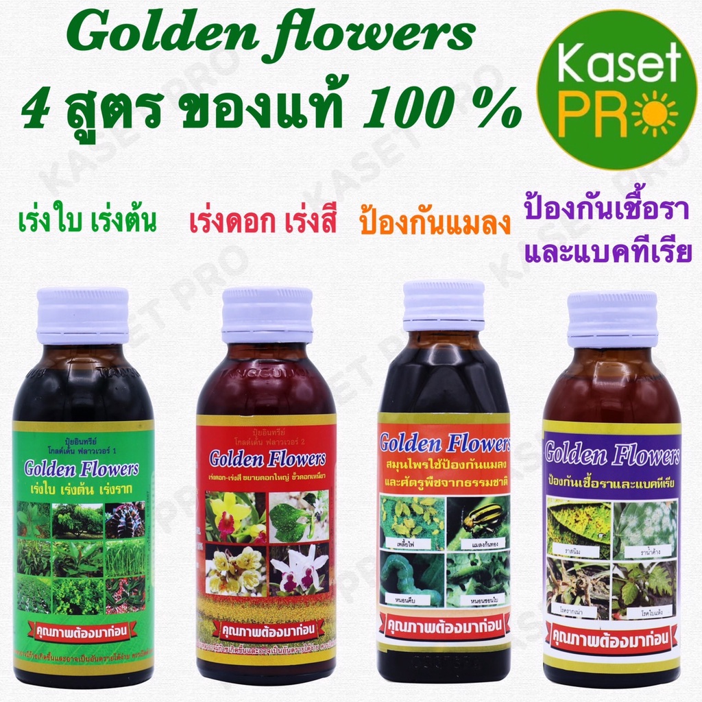 Golden  flowers ยากันรา ยาเร่งราก ยากันแมลง ราสนิม เร่งดอก ปุ๋ย ไม้ใบ กระบองเพชร ป้องกันแมลง   ชนิดน้ำ ขนาด 100 cc