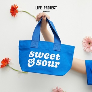 [LIFEPROJECTBKK] SWEET and SOUR Tote Bag  - กระเป๋าผ้าแคนวาสสีน้ำเงิน สกรีนลายภาษาอังกฤษ