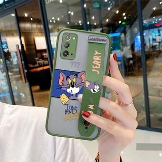 (ขาตั้งสายรัดข้อมือ) เคสโทรศัพท์มือถือ ขอบนิ่ม แบบใส ลายการ์ตูน Naughty Cheese Tom Cat สําหรับ Samsung Galaxy Note 20 Ultra 10 Plus 4G 5G Note10 Lite A81