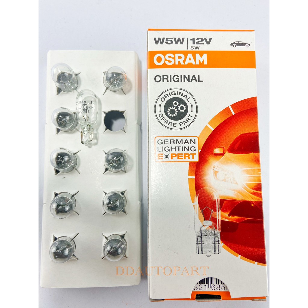 หลอดไฟหรี่ OSRAM แท้ หลอดเสียบ T10 osram 12v 5w  (1 กล่องมี 10 ดวง)