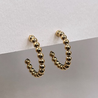 Hoop Studs With Small Beads, 18K Gold Plated Sterling Silver Earrings E0130 | เงินแท้ 925 ชุบทองเเท้ 18 กะรัต