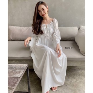 J13643 Maxi Dress แม็กซี่เดรสยาว แขนจั้ม 2 ชั้น ผ่าปลายแขน