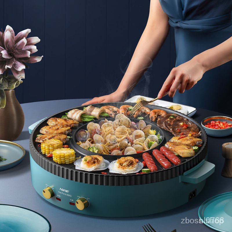 หม้อชาบู กระทะปิ้งย่างชาบู กว้าง42cm. One Pot ปิ้งย่างและชาบูในหนึ่งเดียว hot pot bbq grill electric