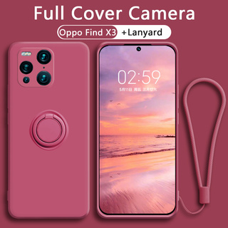 เคส OPPO Find X3 Pro เคสซิลิโคนเหลวเต็มฝาครอบกล้องพร้อมที่วางแหวนรองรับแม่เหล็กรถกรณีซิลิโคนสีเดียวกันสายคล้องคอ OPPO reno 5 5g pro