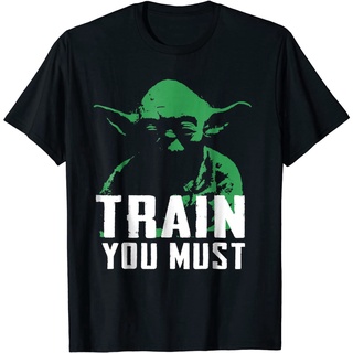 คอลูกเรือ100%cotton เสื้อ ยืด ผ้า มัด ย้อม Star Wars Yoda Train You Must Green Graphic T-Shirt men เสื้อ ยืด ผู้ชาย คอกล