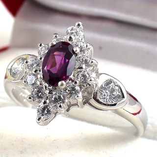 SKJewelryFactory แหวนเงินแท้ 92.5% ฝังพลอยโรโดไลท์การ์เน็ตแท้ ER01585-RGN