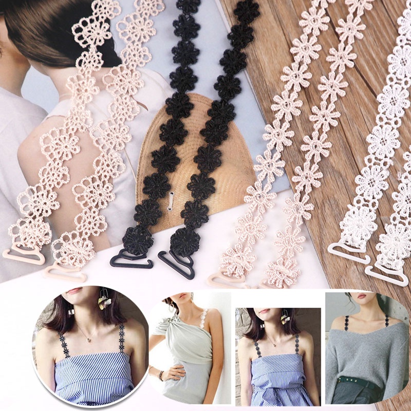 2 คู่ Floral Cutout Lace Bra Strap Cutout Lace Bra Strap Non-slip Bra Straps