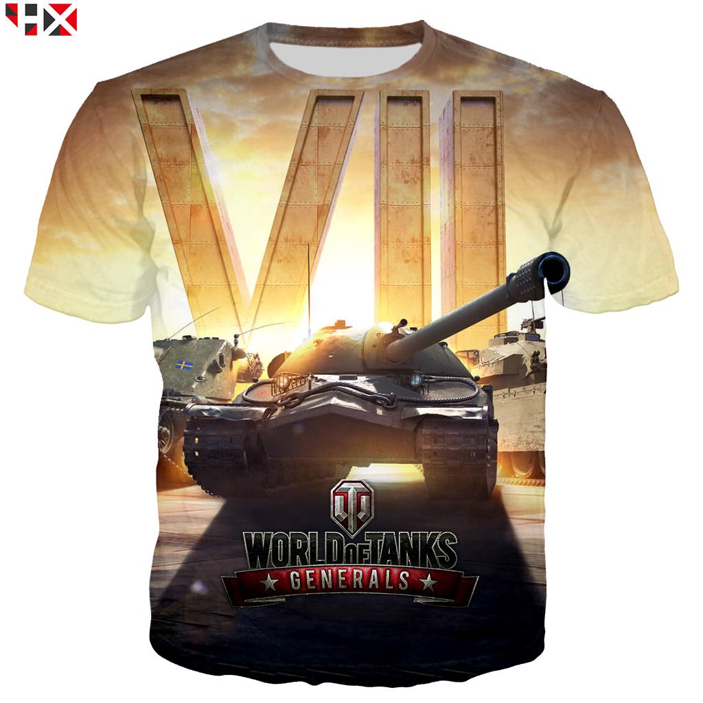 เสื้อยืดแขนสั้นฮิปฮอปพิมพ์ลาย Game World Of Tanks 3 D สําหรับผู้ชายเสื้อยืดลายทาง