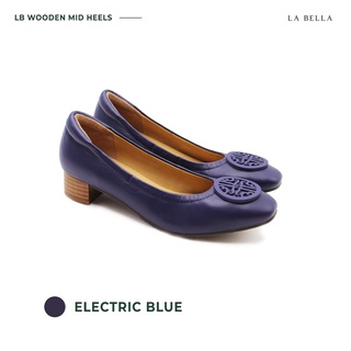 LA BELLA รุ่น LB WOODEN MID HEELS - ELECTRIC BLUE