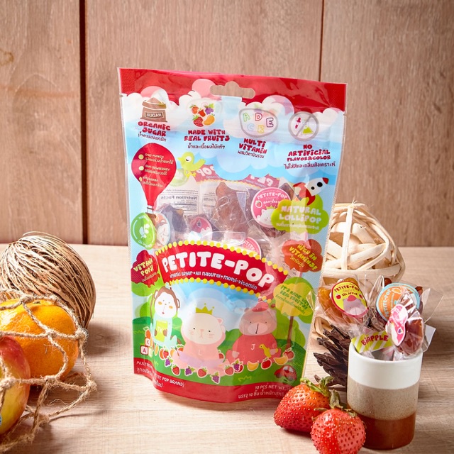 Petite-Pop Vitamin Pops อมยิ้มผลไม้ วิตามินรวม แพ็คสุดคุ้ม รวมรส 10 ชิ้น 120กรัม สำหรับเด็ก 18 เดือนขึ้นไป