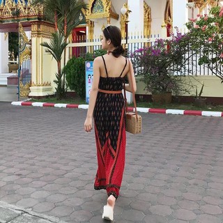 badgeชุดเดรสโบฮีเมียกระโปรงเดินชายหาดหญิงใหม่รุ่นยาวปานกลาง