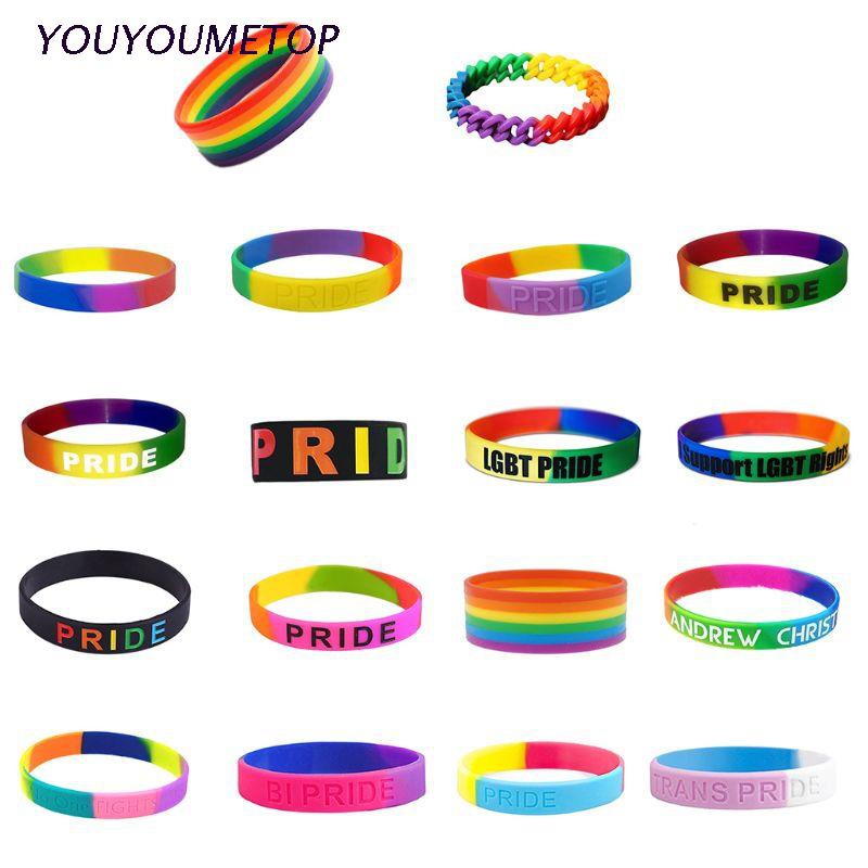 Youyo สายรัดข้อมือยางซิลิโคน ลายตัวอักษร LGBT สีรุ้ง 18 แบบ สําหรับทุกเพศ