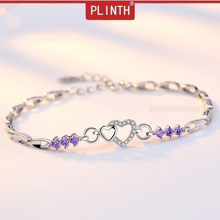 PLINTH สร้อยข้อมือเงินแท้ 925 พลอยอเมทิสต์รักเพชร158