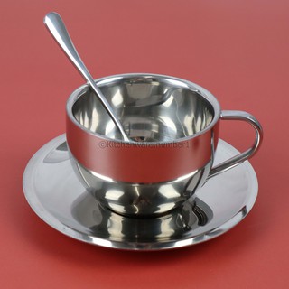 KITCHENWARE_NUMBER1 แก้วกาแฟสแตนเลส พร้อมจานรองและช้อน