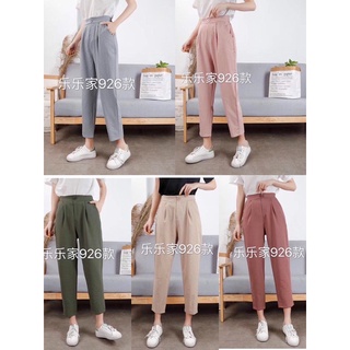 (ถูกที่สุด) ผ้าลินิน+ผ้าฝ้ายกางเกง 5ส่วนผ้าดีมากAnkle pants