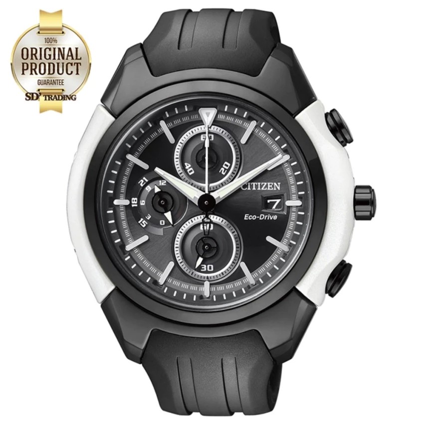 CITIZEN TOYATA Limited Edition Eco-Drive Chronograph นาฬิกาข้อมือผู้ชาย สายยาง รุ่น CA0286-08E - Black/White