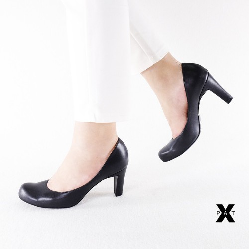 สีดำ X-PAT (1Q752) รองเท้าคัชชูหัวมน