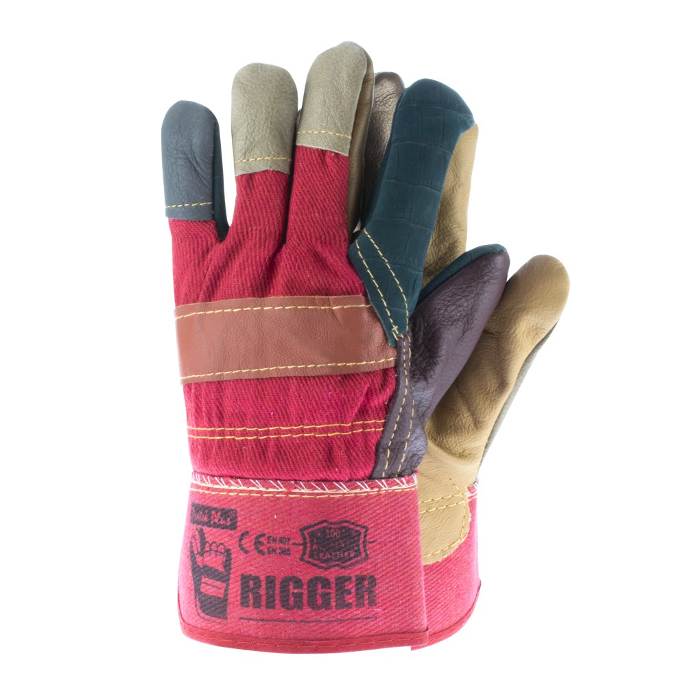 RIGGER GLOVE ถุงมือกลิ้งถังก๊าซ ยกเหล็ก ลากสายไฟ ผ้ายีนส์แดง ข้อมือกันกระแทก  จำนวน 1 คู่