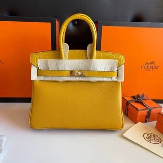 Hermes birkin25 บัคทองหนังวัว+จรเข้