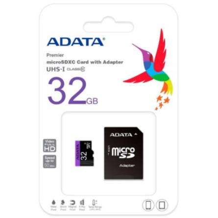 ADATA Micro SD Premier Micro SDHC Class 10 32GB UHS-I Speed 80 MB/s With SD Adapter (ADT-DH32GUICL10RA1)