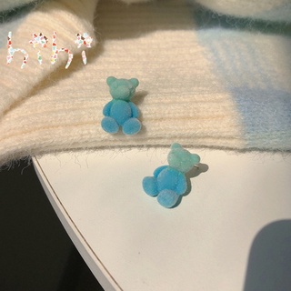 Cute Woman Flocking Gradient Bear Stud Earrings