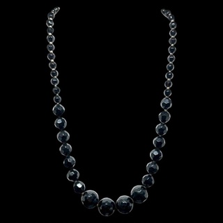 สร้อยคอ หินนิลดำ เม็ดทรงกลม เจียระไน Onyx Round Faceted Beads Necklace Handmade Gemstone Jewelry