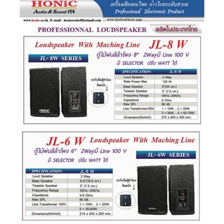 HONIC รุ่น : JL 6 W ลำโพงไม้พ่นสี 6" 2ทาง 150w มีไลน์ 100V ราคาต่อคู่