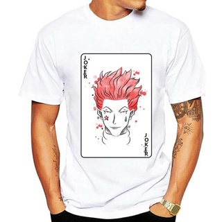 เสื้อยืดวินเทจเสื้อยืดผ้าฝ้าย 100% พิมพ์ลาย Hunter X Hunter The Clown Hisoka Joker Card สีขาว สไตล์วินเทจS-5XL