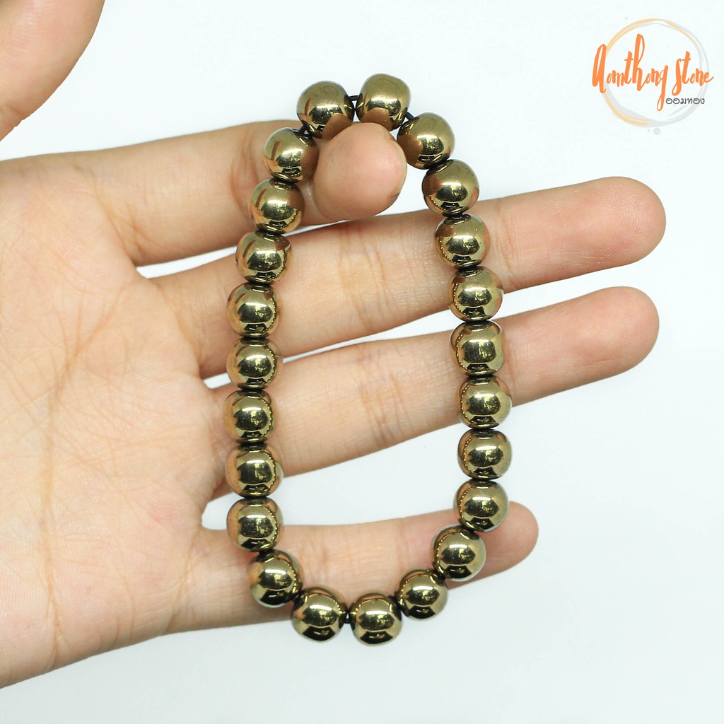 แร่ไพไรต์ ขนาด 8 มิล Pyrite แต่งสี กำไลหินมงคล หินดูดทรัพย์ หินเรียกเงิน หินสี หินมงคล กำไลหิน ไพไรต์ หินสีทอง by.ออมทอง