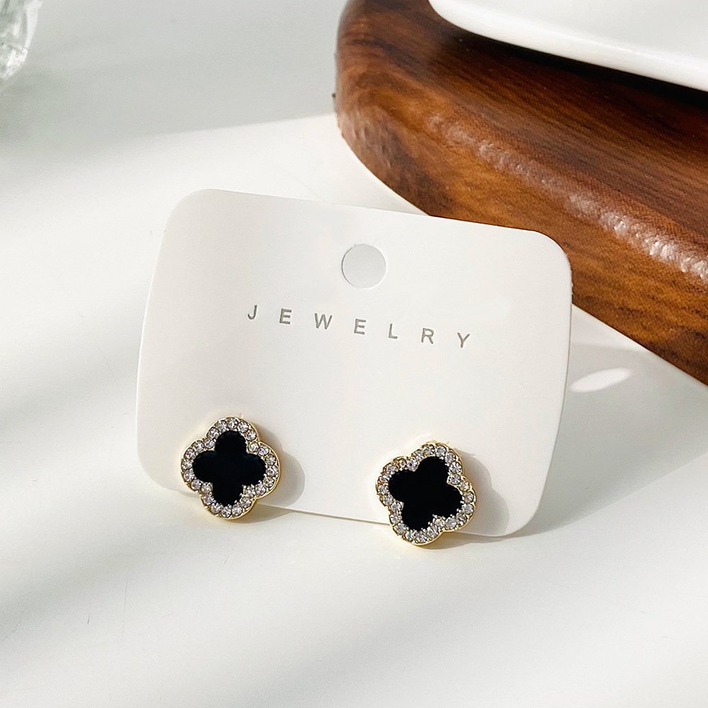 ต่างหูเพชร รูปใบโคลเวอร์สี่แฉก คุณภาพสูง เครื่องประดับแฟชั่น สําหรับผู้หญิง