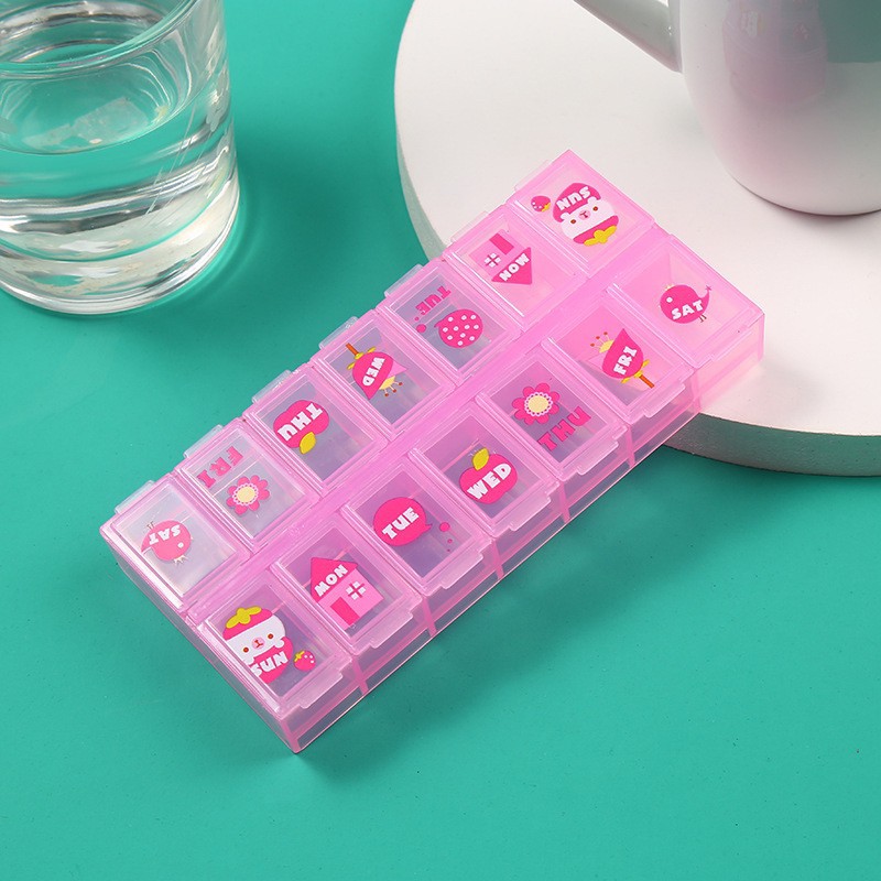 กล่องใส่ยา กล่องยาแบบพกพา ตลับยาแบบพกพา กล่องวิตามิน กล่องใส่ของ ที่ใส่ยา ที่เก็บยา แบบ 7 วัน 14 ช่อง YG254548 - รูปที่ 7