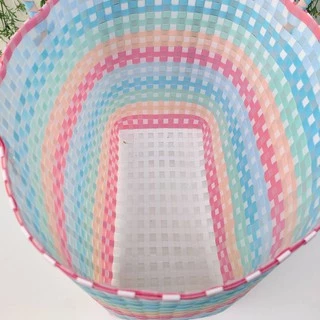 กระเป๋าสานเส้นพลาสติก สวยๆ ซุปเปอร์จัมโบ้ กว้าง25.5ยาว46สูง37CM ขอบปากกระเป๋า