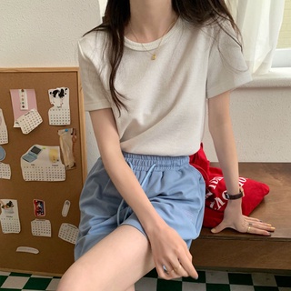 chuuchop_พร้อมส่ง(C7787)✨🧸🏄🏼‍♀️Edie waffle tee เสื้อยืดคอกลมผ้าวาฟเฟิล มี8สี ทรงไม่ย้วย