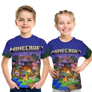 เสื้อยืดลําลอง พิมพ์ลายการ์ตูนเกม Minecraft แฟชั่นฤดูร้อน สําหรับเด็กผู้ชาย