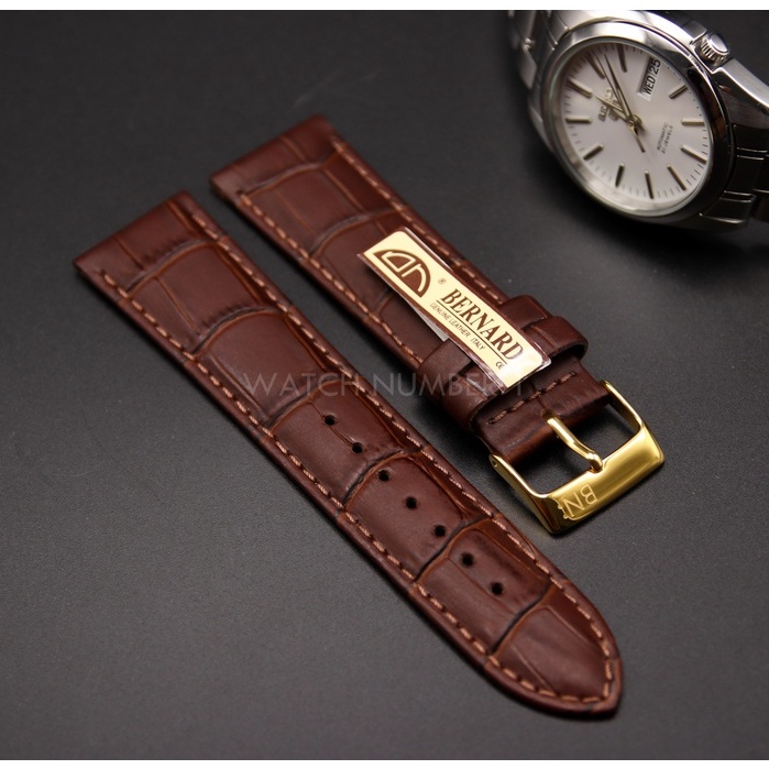 สายนาฬิกาหนังแท้ BERNARD E-546 + Spring Bar จากประเทศอีตาลี เย็บด้ายสี ล็อคแบบนาฬิกา Swiss แข็งแรง ทนทาน
