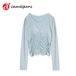 Cameljeans เสื้อยืดลําลอง แขนยาว สีพื้น สําหรับผู้หญิง