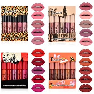 Teayason ลิปสติก ลิปกลอส เนื้อแมตต์  กันน้ำ ติดทนนาน 5 ชิ้น/แพ็ค