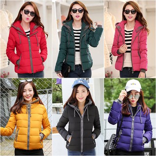 11947X Color Jacket เสื้อโค้ทกันหนาวตัวสั้น มีฮู้ดแต่งไหมพรมปักลาย