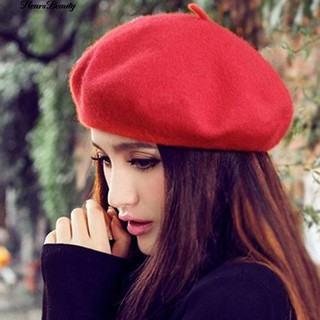 ☺♡ ผ้าพันคอขนสัตว์คลาสสิกเยอรมันรู้สึกอบอุ่นหมวก Beret ฝรั่งเศส Beanie Pure Color Mini