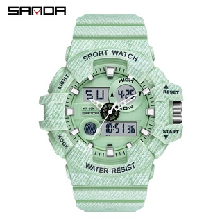 SANDA นาฬิกาผู้หญิงนาฬิกาสปอร์ตนาฬิกากันน้ำแบบ Dual Display Women Watch