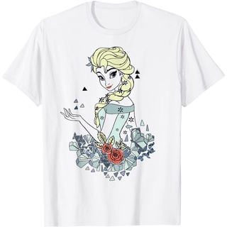 เสื้อยืดสีขาวเสื้อยืดแขนสั้นลําลอง ผ้าฝ้าย พิมพ์ลายกราฟฟิค Disney Frozen Elsa Boho แฟชั่นสําหรับผู้ชายS-4XL